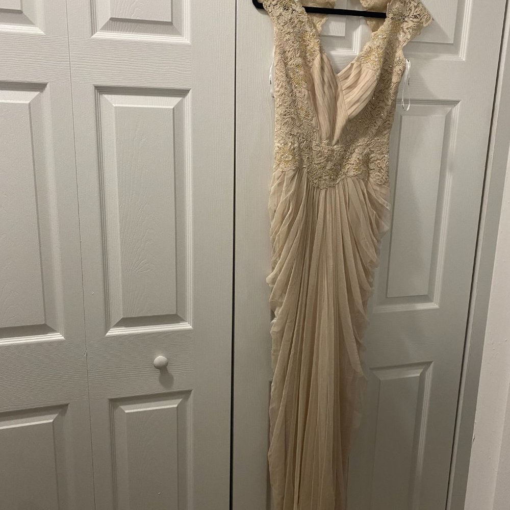 Tadashi Shoji creme embellished gown